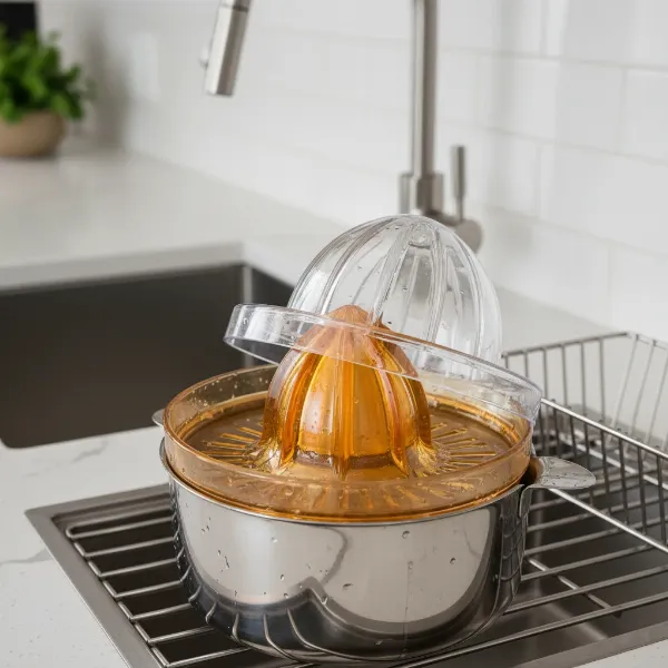 Detachable, dishwasher-safe parts of the Waring Pro JC4000 citrus juicer, showing ease of cleaning.
