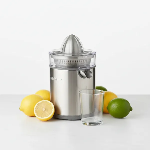 Cuisinart CCJ-500 electric citrus juicer on a countertop, highlighting its adjustable pulp control.