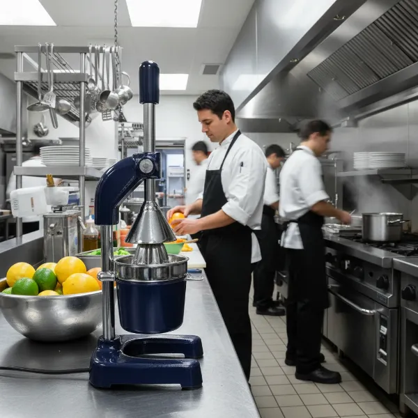 Hamilton Beach 932 Commercial Citrus Juicer in a professional kitchen setting, highlighting its robust construction and sleek design.