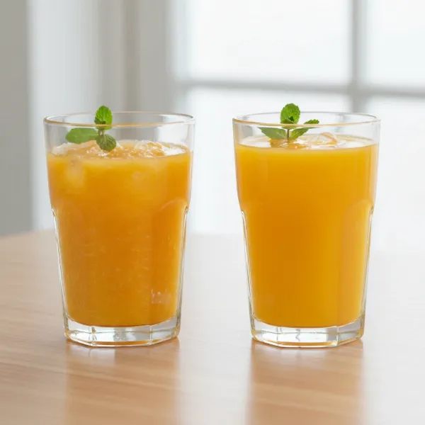Visual comparison of two glasses of fresh juice, one with pulp, one smooth and clear.