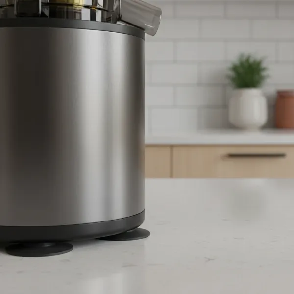 A heavy base juicer with non-slip feet on a kitchen counter, showcasing stable design.