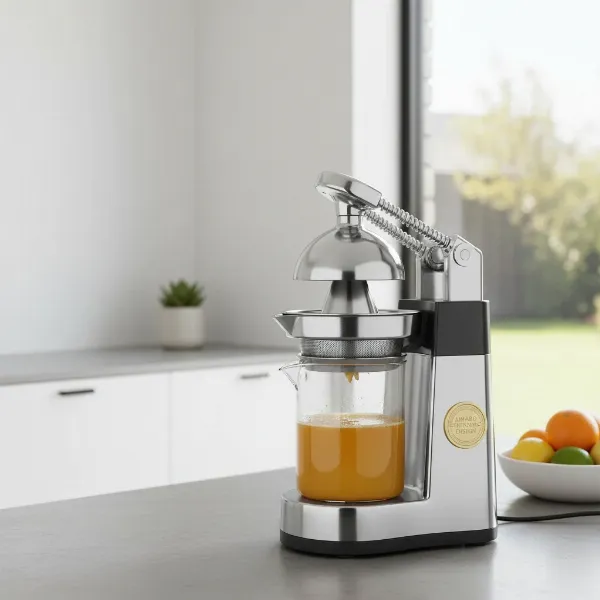 Solis Citrus Press Station showcasing its award-winning sleek design and robust die-cast aluminum housing