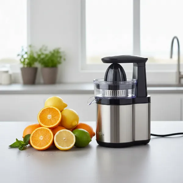 Steba ZP 2 Electric Citrus Press on a modern kitchen counter with fresh citrus fruits