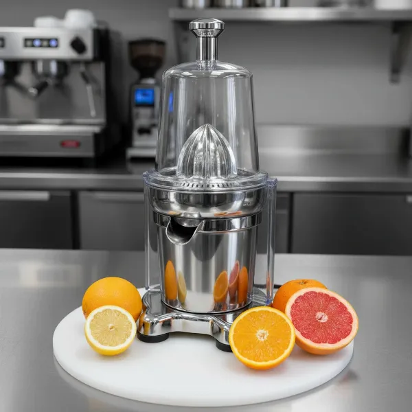 Waring Pro JC4000 heavy-duty commercial citrus juicer with universal reamer and stainless steel components.